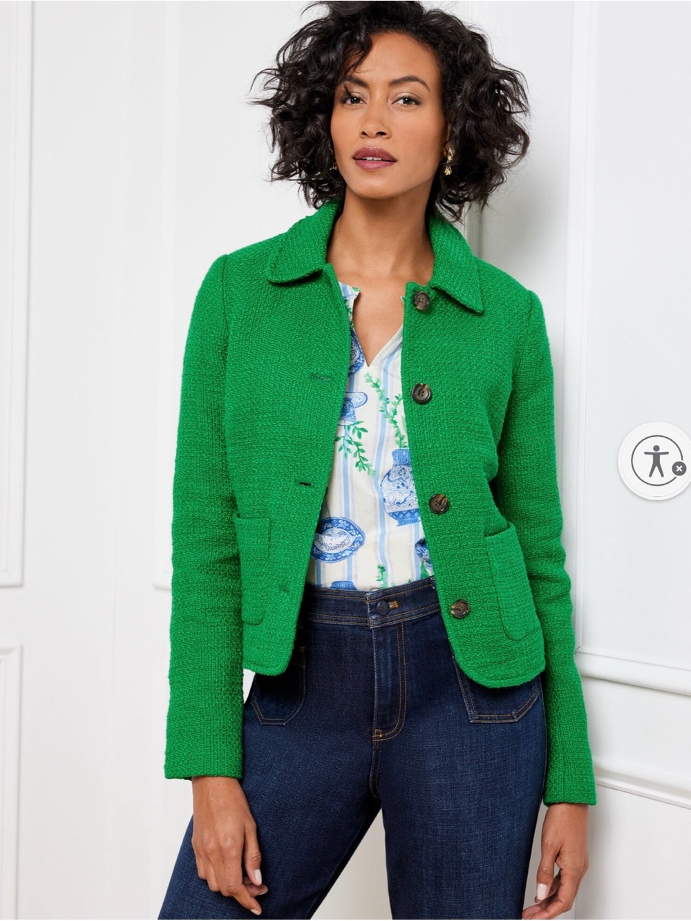 Talbots Green Textured Blazer Size Medium Like New- Size 16E